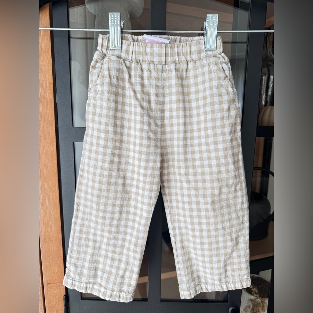 Stitchy Fish beige gingham print pants baby toddler boy neutral straight leg